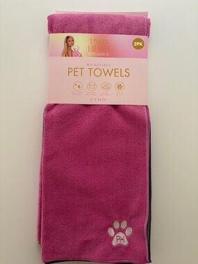 (NEW) Paris Hilton Pink Microfiber Pet Towels - 2 Pack